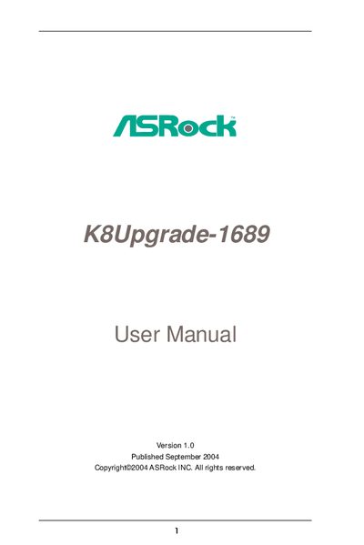 ASRock K8Upgrade-1689 Motherboard User Manual - cover page