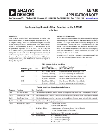 AN-745 AD9985 Auto-Offset Function Application Note
