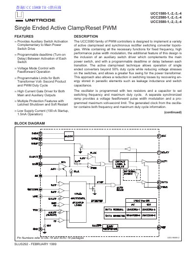 Unitrode UCC1580-1/-2/-3/-4 UCC2580-1/-2/-3/-4 UCC3580-1/-2/-3/-4 PWM Controller Datasheet - cover page