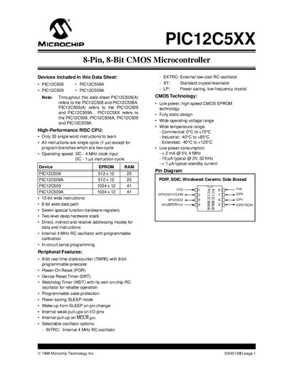 Microchip PIC12C5XX Datasheet - cover page