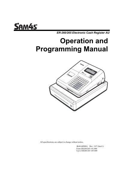 SAM4S ER-260/265 Electronic Cash Register AU Manual - cover page