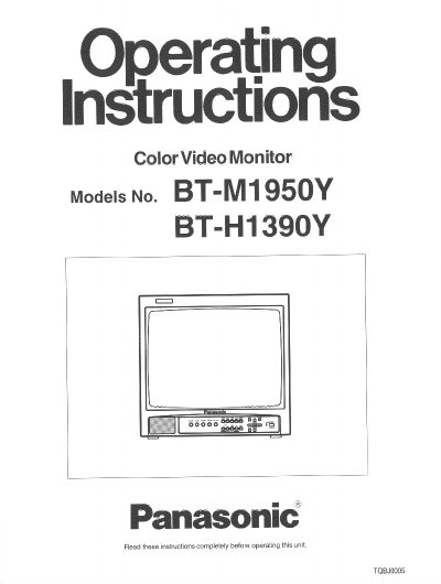 Panasonic BT-M1950Y/BT-H1390Y Color Video Monitor Operating Instructions - cover page
