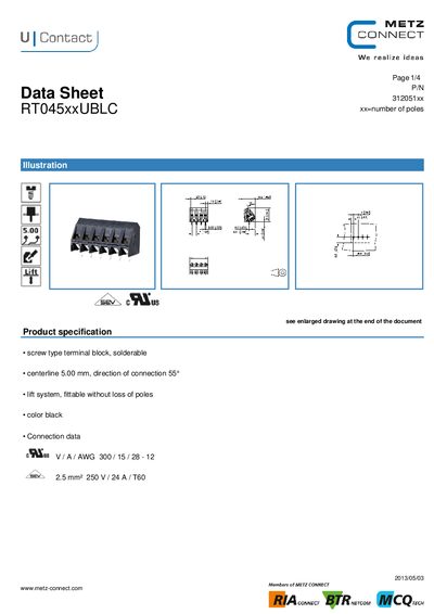 Metz Connect RT045xxUBLC Data Sheet - cover page