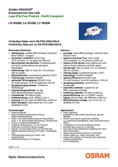 OSRAM W5SM LED Datasheet - cover page