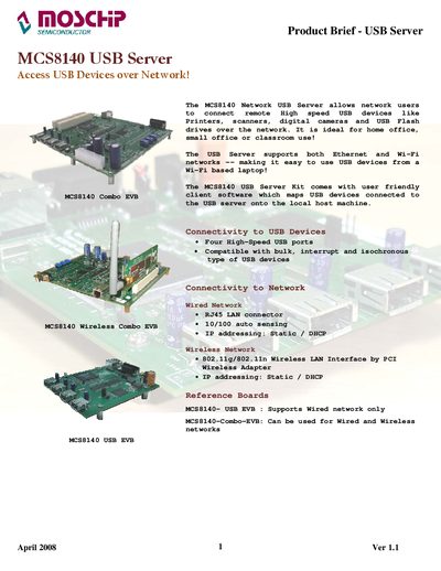 MosChip MCS8140 USB Server User Manual - cover page
