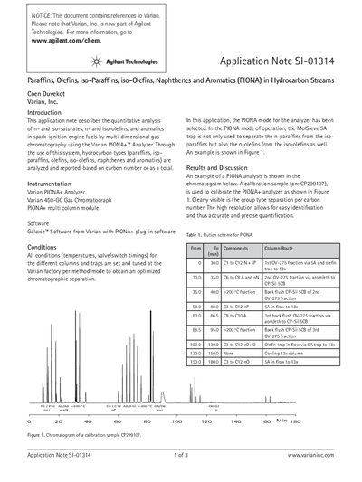 Varian PIONA+ Analyzer Application Note SI-01314 - cover page
