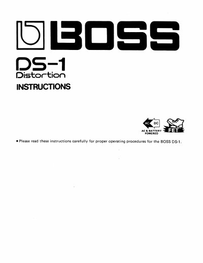 BOSS DS-1 Distortion Pedal Instructions - cover page
