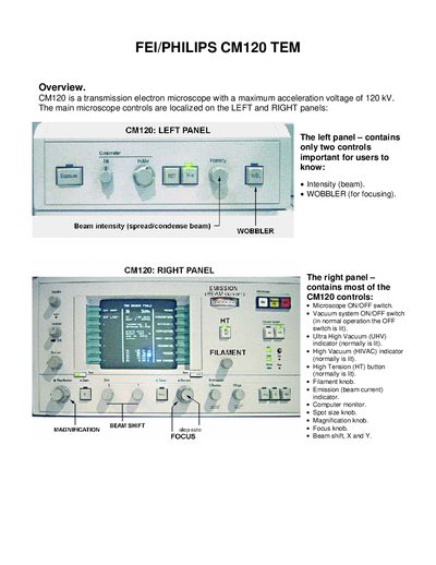 Philips CM120 Transmission Electron Microscope User Manual - cover page