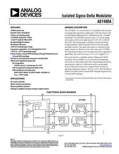 Analog Devices AD7400A Datasheet - cover page