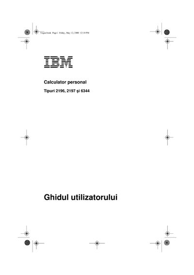 IBM Personal Calculator 2196/2197/6344 User Guide - cover page
