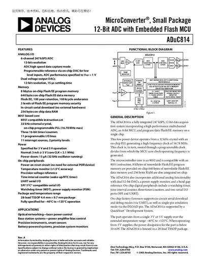 Analog Devices ADuC814 Datasheet - cover page