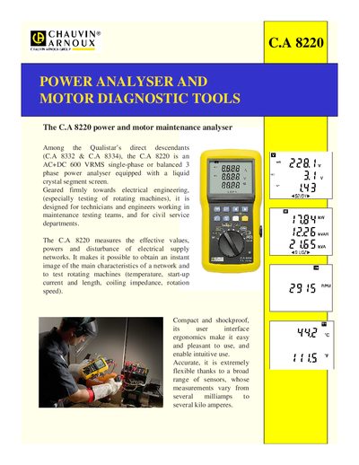 Chauvin Arnoux C.A 8220 Power Analyzer and Motor Diagnostic Tools Datasheet - cover page