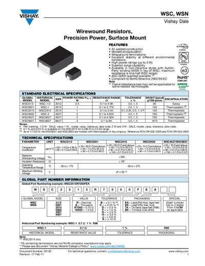 Vishay WSC/WSN Resistor Datasheet - cover page