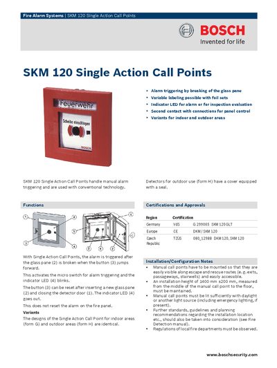 Bosch SKM 120 Single Action Call Points Installation Guide - cover page