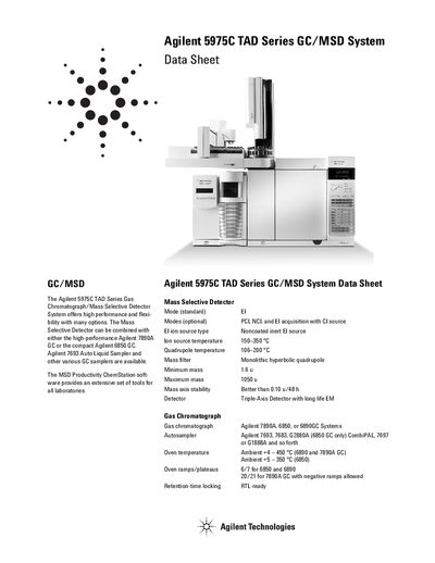 Agilent 5975C TAD Series GC/MSD System Data Sheet - cover page