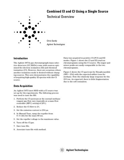 Agilent 5973x GC/MSD Combined EI and CI Using a Single Source Application Note - cover page