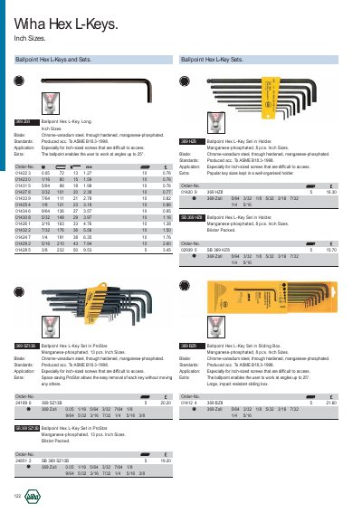 Wiha 369 Hex L-Keys Inch Sizes Handbook - cover page