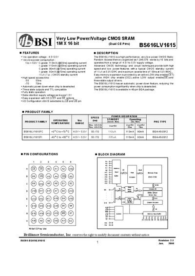 BSI BS616L1615 DATA SHEET - cover page