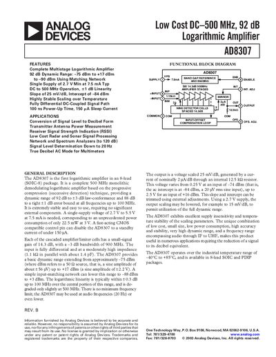 Analog Devices AD8307 Datasheet - cover page