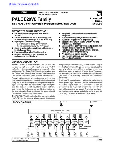 AMD PALCE20V8 Family Datasheet - cover page