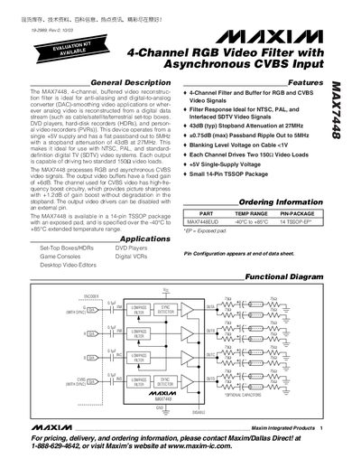 Maxim MAX7448 4-Channel RGB Video Filter Datasheet - cover page