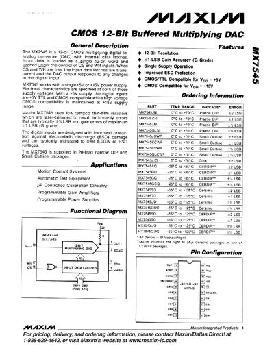 Maxim MX7545 CMOS 12-Bit Buffered Multiplying DAC Datasheet - cover page