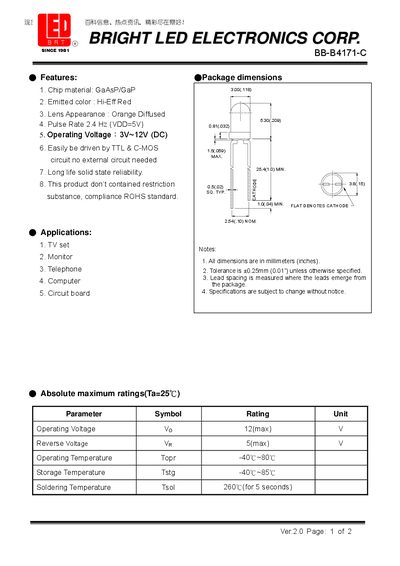 Bright LED Electronics BB-B4171-C LED Datasheet - cover page