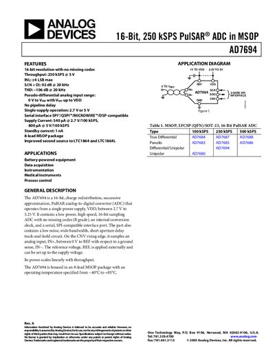 Analog Devices AD7694 Datasheet - cover page