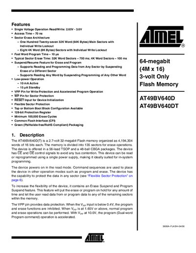 ATMEL AT49BV640D AT49BV640DT Data Sheet - cover page