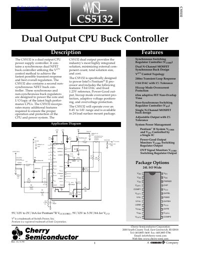 Cherry Semiconductor CS5132 Dual Output CPU Buck Controller Datasheet - cover page