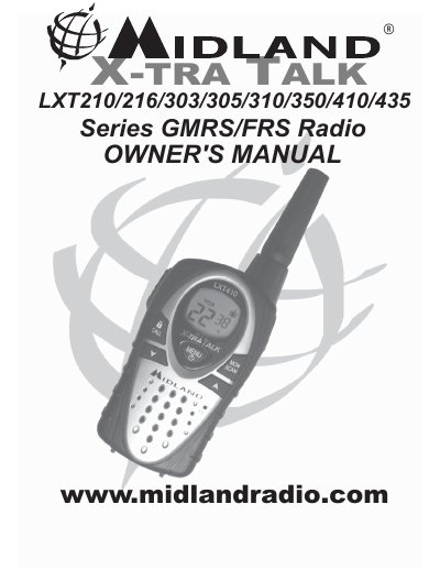 Midland LXT210/216/303/305/310/350/410/435 Series GMRS/FRS Radio Owner's Manual - cover page