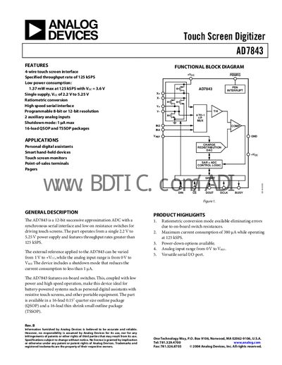 Analog Devices AD7843 Datasheet - cover page