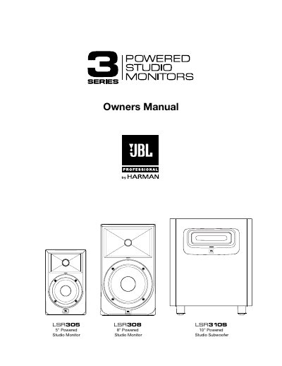 JBL 3 Series LSR305/LSR308/LSR310S Studio Monitor User Manual - cover page