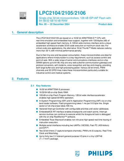 Philips LPC2104/2105/2106 Single-chip 32-bit Microcontrollers Handbook - cover page