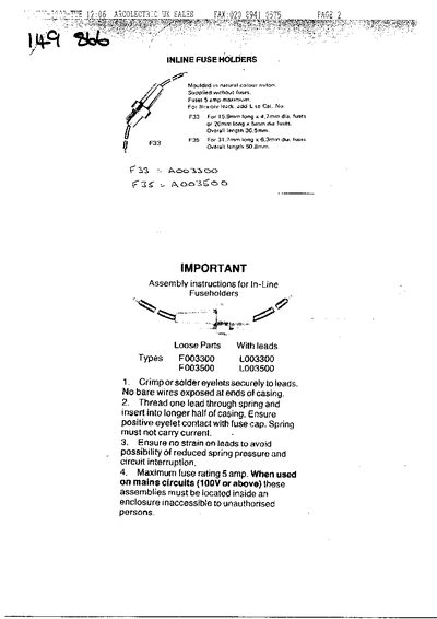 Arcolectric 27064 Inline Fuse Holder Product Leaflet - cover page