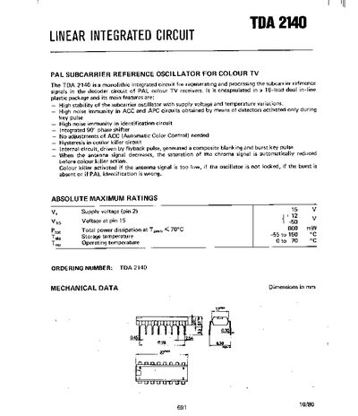 TDA 2140 Linear Integrated Circuit Datasheet - cover page