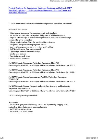 3M 4000 Series Maintenance Free Gas/Vapour and Particulate Respirators Manual - cover page