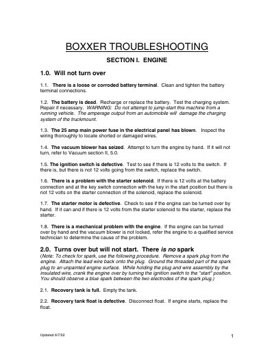 BOXXER Truckmount Troubleshooting Section I Engine Service Manual - cover page