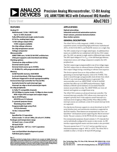 Analog Devices ADuC7023 Product Handbook