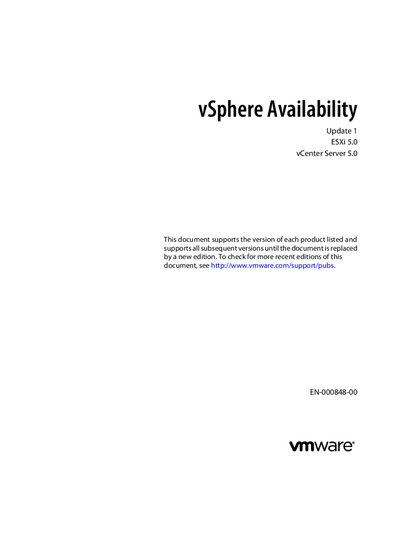VMware vSphere Availability Update 1 ESXi 5.0 vCenter Server 5.0 User Guide - cover page