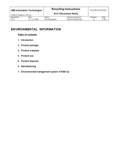 ABB ACS 500 Recycling Instructions - cover page