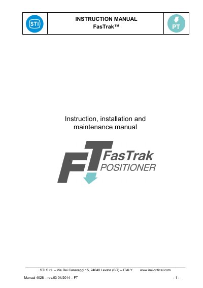 STI 4028 FasTrak Positioner Instruction Manual - cover page