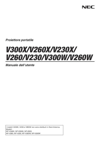 NEC V300X/V260X/V230X/V260/V230/V300W/V260W Projector User Manual - cover page