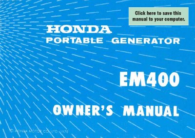 Honda EM400 Portable Generator Owner's Manual - cover page