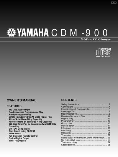 Yamaha CDM-900 CD Player Owner's Manual - cover page