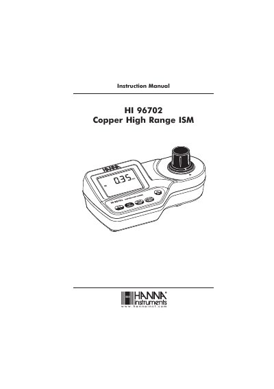 Hanna Instruments HI 96702 Copper High Range ISM Instruction Manual - cover page