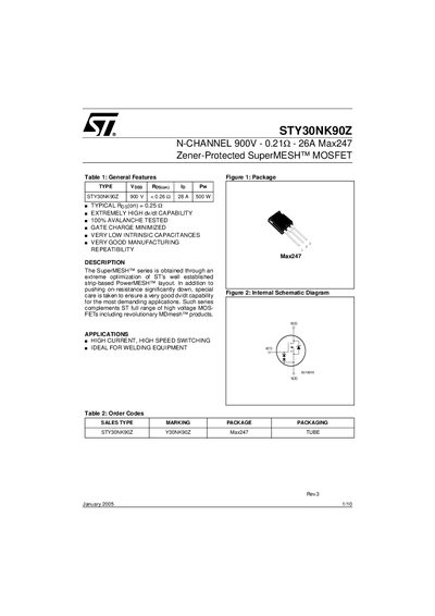 STMicroelectronics STY30NK90Z Datasheet - cover page