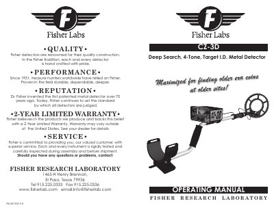 Fisher CZ-3D Metal Detector Operating Manual - cover page
