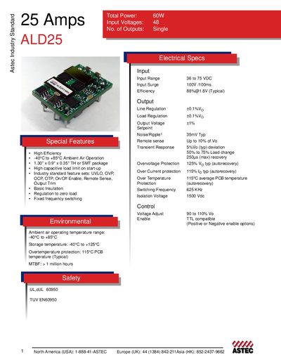 ASTEC 25 Amps Datasheet - cover page