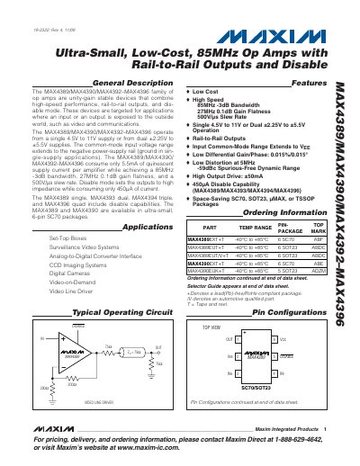 Maxim MAX4389/MAX4390/MAX4392–MAX4396 Op Amp Datasheet - cover page
